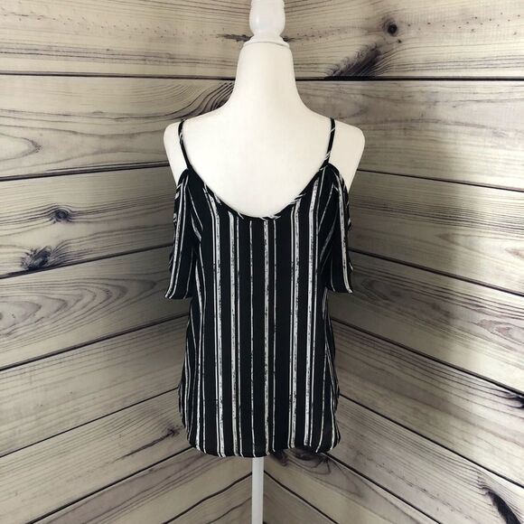 Lush Black & White Striped Cold Shoulder Tank XS - Picture 4 of 6